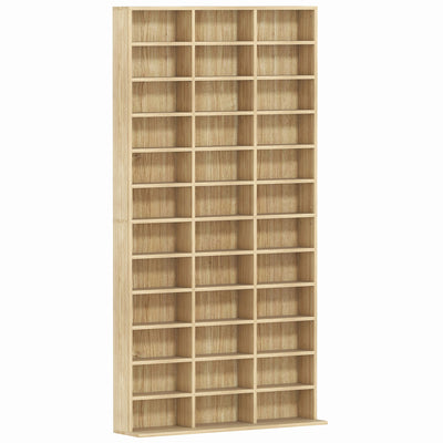 Tall CD Storage Cabinet with Adjustable Shelves for Home or Office Use Oak Tone