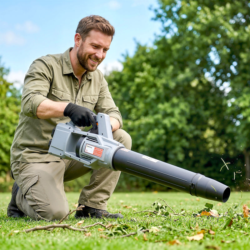 Cordless Leaf Blower for Quiet Garden and Patio Cleaning Lightweight Light Grey AOSOM
