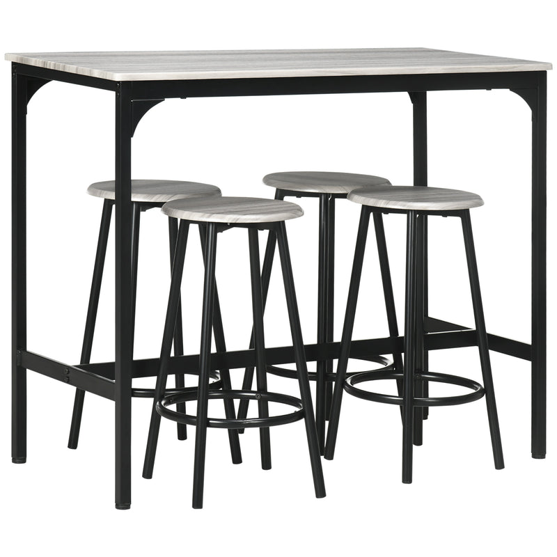 Five Piece Industrial Style Bar Table and Stools Set Grey and Black by HOMCOM