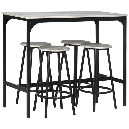 Five Piece Industrial Style Bar Table and Stools Set Grey and Black by HOMCOM