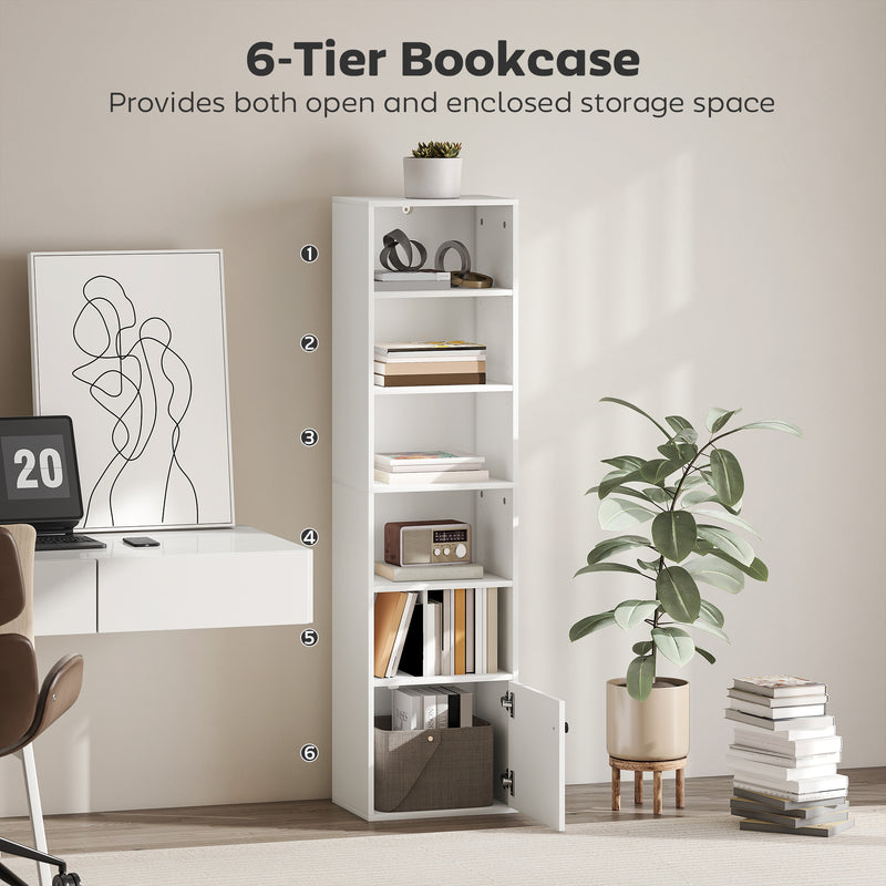 6 Tier Tall Bookcase Shelving Unit For Home Office Storage Display, White AOSOM