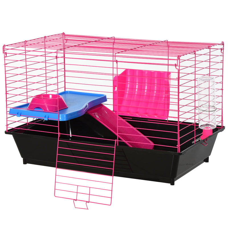 Small Animal Metal Cage With Tunnels For Hamsters And Guinea Pigs Pink AOSOM