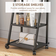 Full Length Dressing Mirror on Wheels with Adjustable Angle and Storage Shelves, White