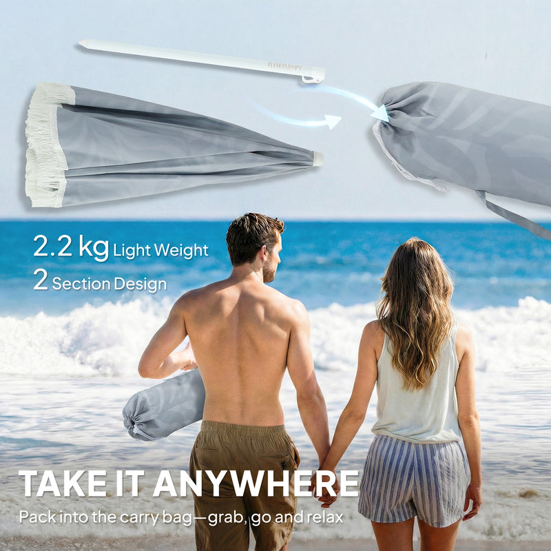 Beach Umbrella with Adjustable Tilt and Carry Bag for Easy Shade Light Grey Outsunny