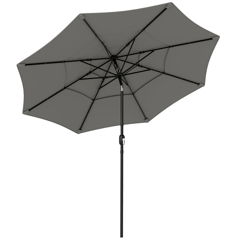 Garden Parasol with Adjustable Tilt and Three-Tier Vent for Cool Outdoor Shade Grey Outsunny
