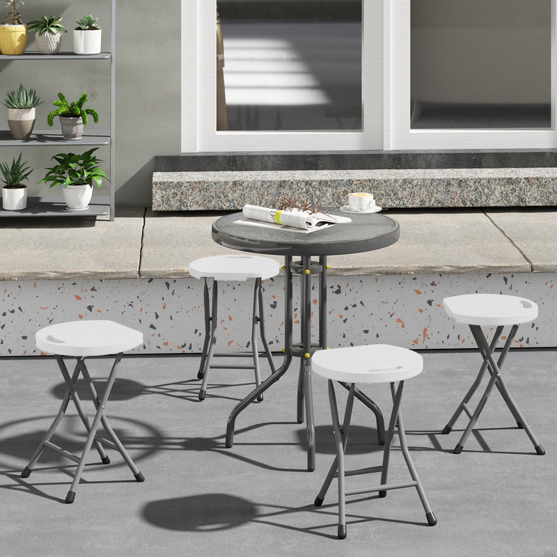 Set of Four White Folding Carry Stools Lightweight and Portable by Outsunny