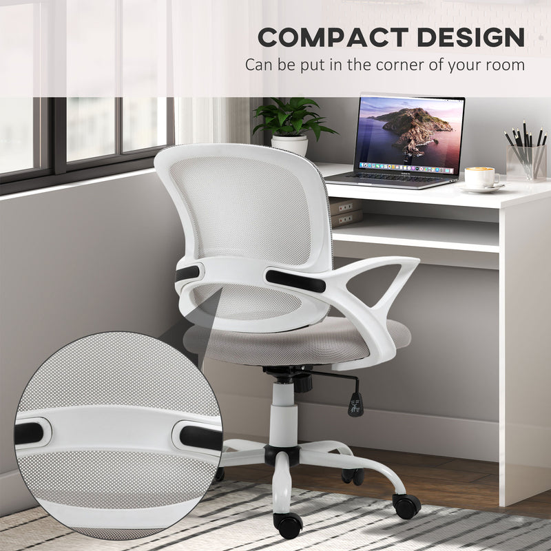Home Office Chair and Computer Desk Set With Storage Shelf for Study or Work, White and Grey