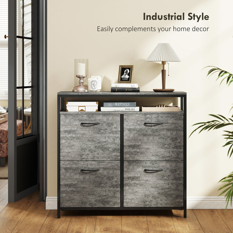 Shoe Storage Cabinet with 4 Flip Drawers and Open Shelf for Hallway Organisation, Cement Grey