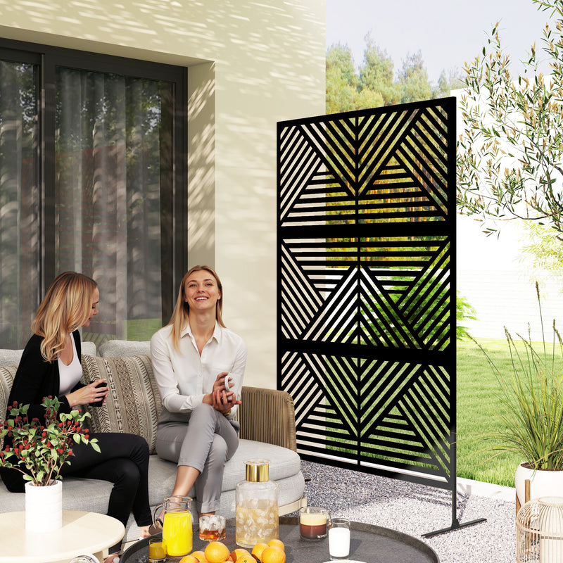 Black 6.5ft Freestanding Metal Garden Privacy Screen Decorative Panel by Outsunny