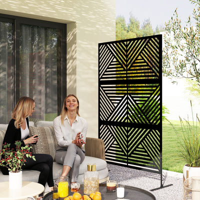 Black 6.5ft Freestanding Metal Garden Privacy Screen Decorative Panel by Outsunny
