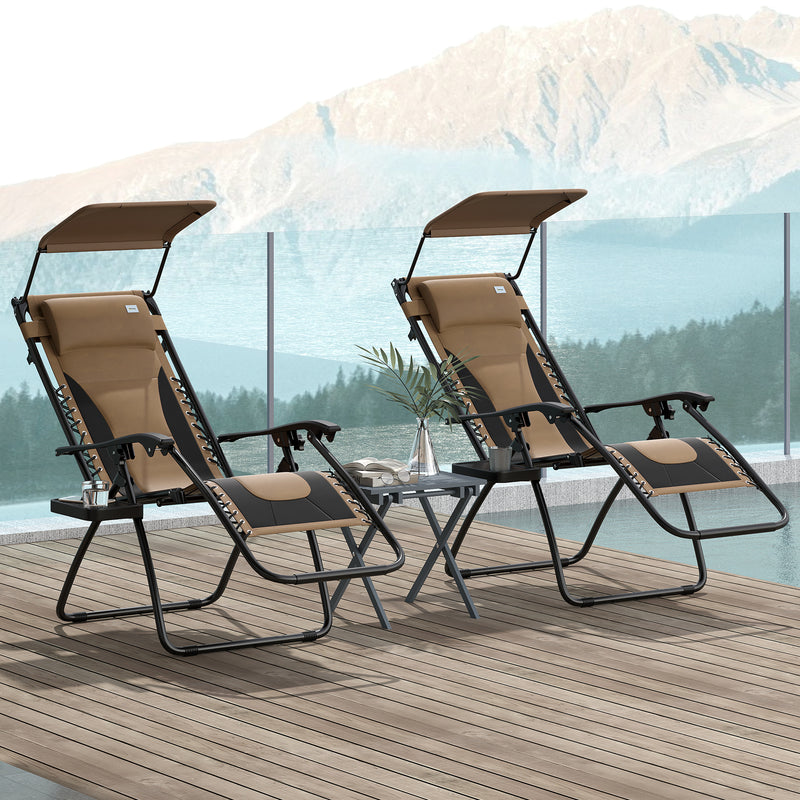 Set of 2 Zero Gravity Outdoor Reclining Chairs with Canopy Cup Holder and Cushion by Outsunny