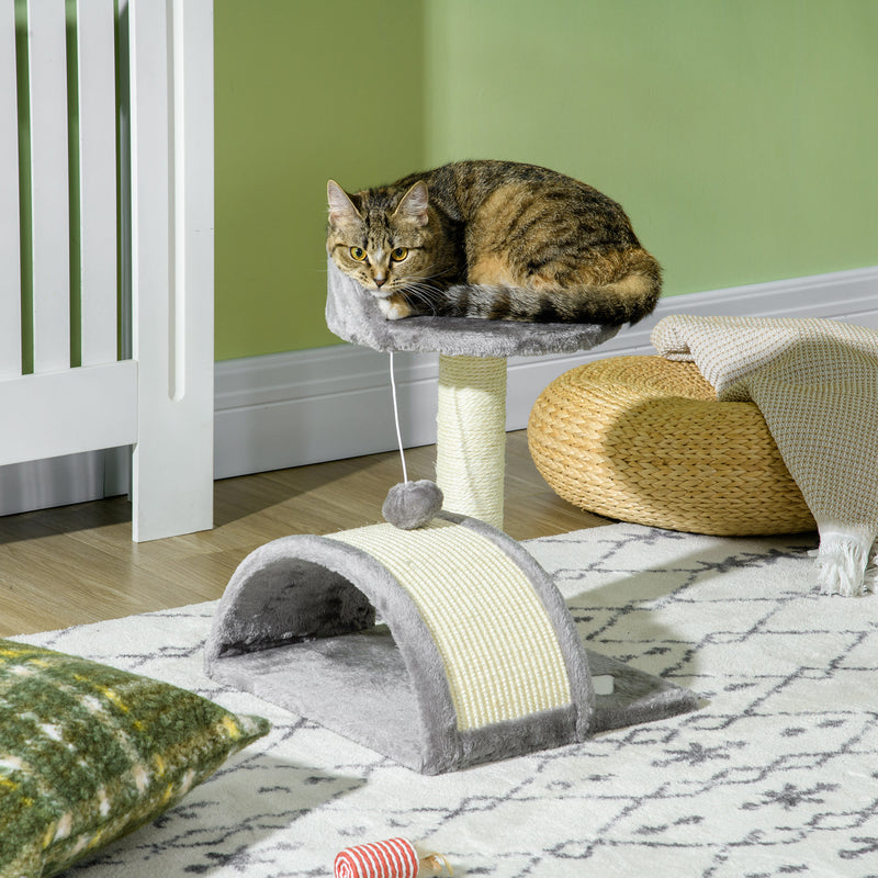 Cat Tree Activity Centre With Sisal Scratching Post and Toy Ball for Kittens Grey