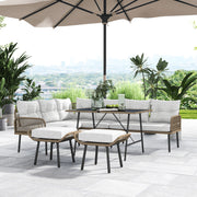 6 Seater Rattan Garden Sofa Set With Cushions and Glass Table by Outsunny