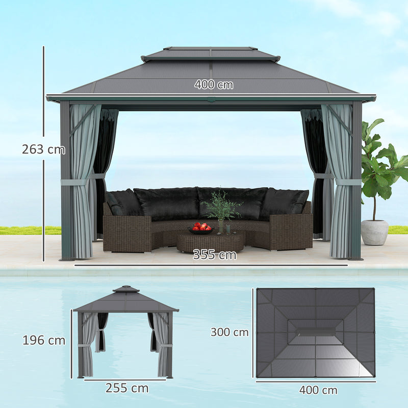 Grey 3x4m Hardtop Garden Gazebo with UPF30+ Roof and Netting by Outsunny