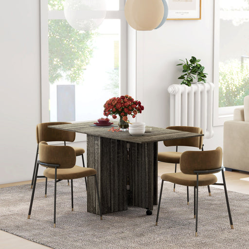 Folding Drop Leaf Dining Table with Storage Shelves and Wheels for Small Spaces, Grey