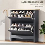 Charcoal Grey Slim Shoe Cabinet For Hallway - 2 Flip Doors Stores Up To 12 Pairs With Adjustable Shelves, 72x26x80cm Homcom