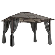 Grey 3 x 3.6m Hardtop Gazebo with Polycarbonate Roof and Curtains by Outsunny