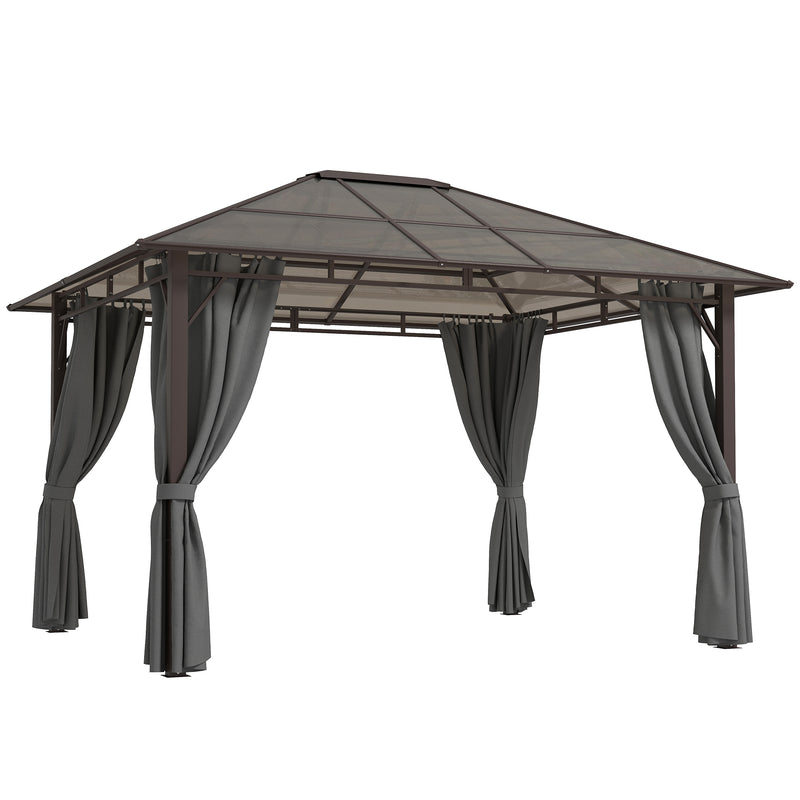 Grey 3 x 3.6m Hardtop Gazebo with Polycarbonate Roof and Curtains by Outsunny