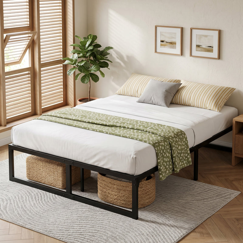 Small Double Bed Frame with Underbed Storage Space for Compact Bedrooms Black