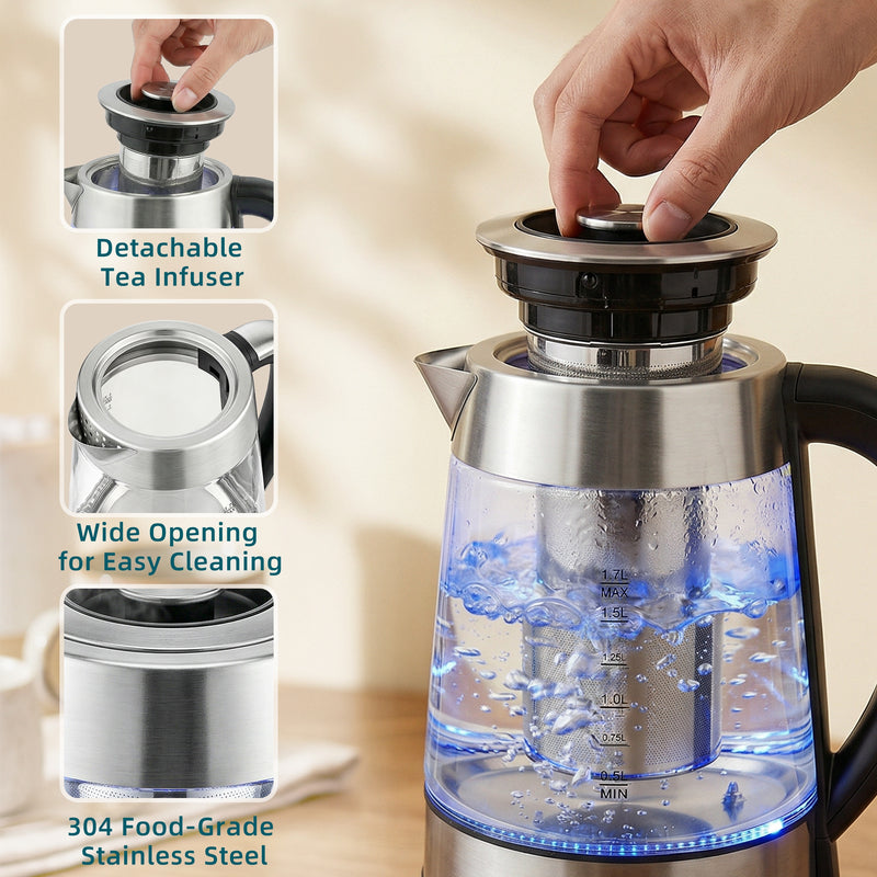 Electric Kettle With Rapid Boil and Keep Warm for Quick Tea and Coffee Silver Tone Homcom