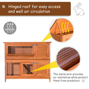 Large Wooden Guinea Pig Hutch With Antifungal Fir Boards For Outdoor Use, Yellow AOSOM