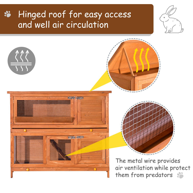 Large Wooden Guinea Pig Hutch With Antifungal Fir Boards For Outdoor Use, Yellow AOSOM