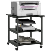 Three Tier Steel Printer Stand on Wheels for Home Office Storage, Black