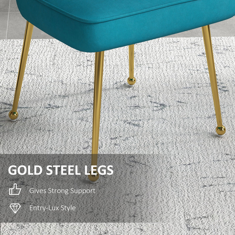 Blue Velvet Feel Shell Accent Chair With Padded Seat and Gold Legs by Homcom