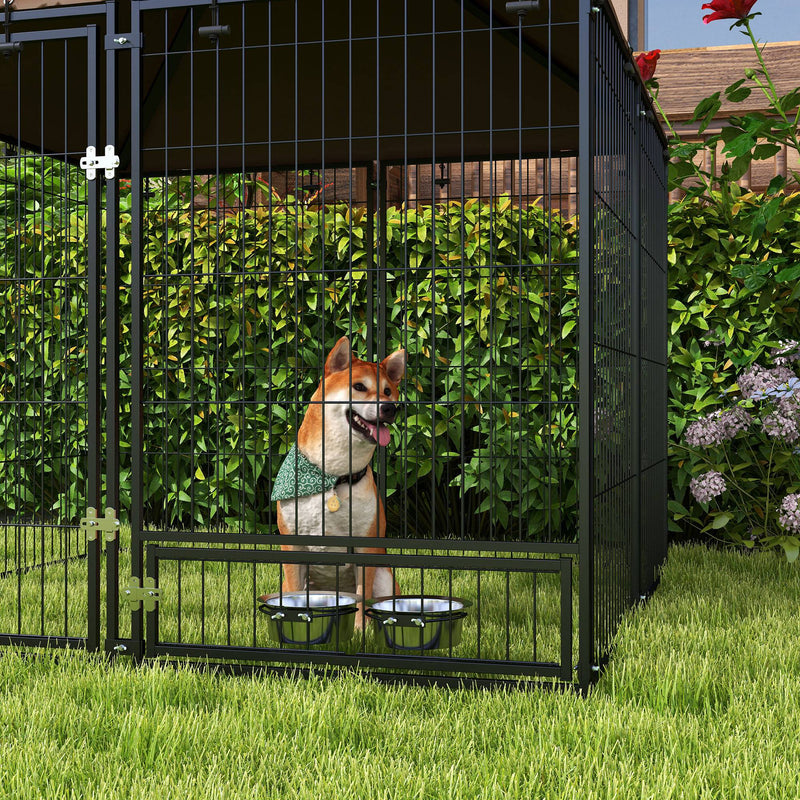 Outdoor Dog Kennel with Roof and Rotating Bowl Ideal for Garden Play and Safety Black