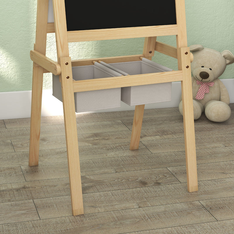 3 in 1 Kids Art Easel with Paper Roll and Storage Baskets for Ages 3 to 6, Natural Wood Finish