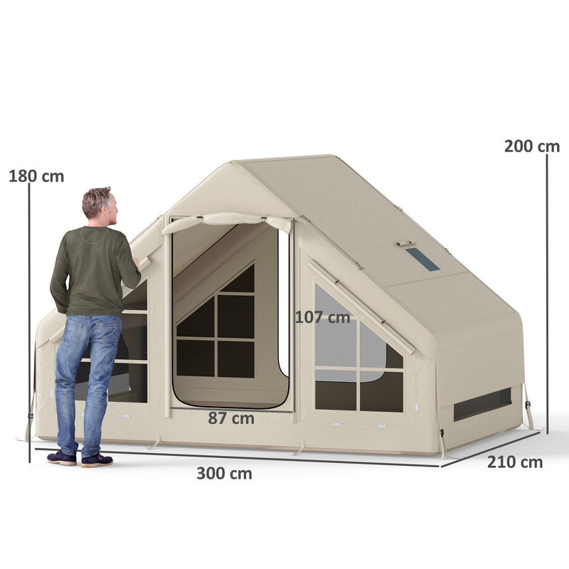 Inflatable 2 to 4 Person Camping Tent with Fast 2 Minute Setup and Weatherproof Design Beige