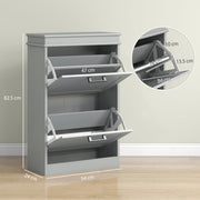Two Drawer Shoe Storage Cabinet Holds Up To 10 Pairs Ideal for Hallways Grey