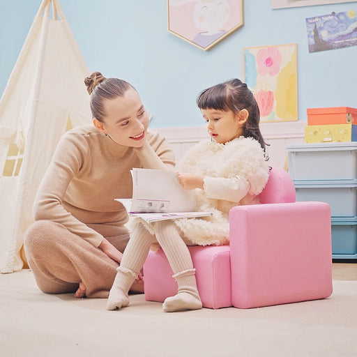 2 in 1 Toddler Sofa Chair for Relaxing and Playing in Bedroom or Playroom, Pink