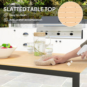 Rectangular 6 Seater Outdoor Dining Table with Slatted Teak Top and Metal Frame by Outsunny