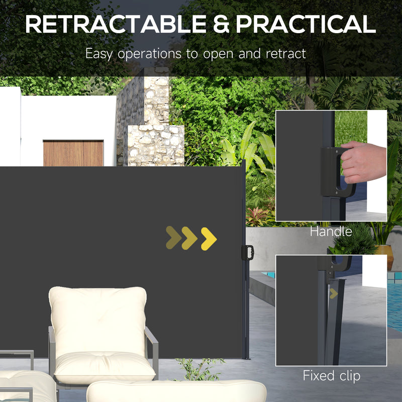 Black Retractable Side Awning Privacy Screen For Garden Balcony Or Hot Tub 4m Wide