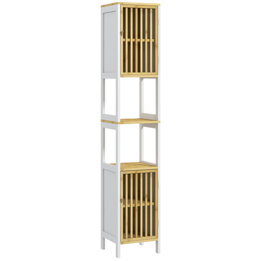 Tall Bathroom Storage Unit Bamboo Blend with Retro Cut Out Design