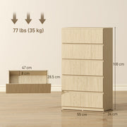 Chest of Drawers with 5 Spacious Handleless Drawers for Bedroom Storage Natural Wood AOSOM
