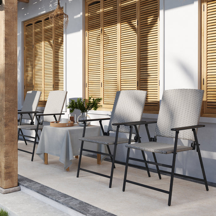 Set of Four Grey Folding Rattan Garden Chairs Lightweight and Durable by Outsunny
