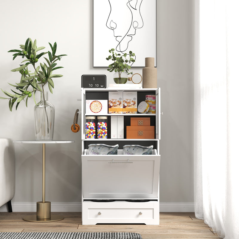 Dog Feeding Station with Raised Bowls Storage Cabinets and Hooks for Food and Supplies