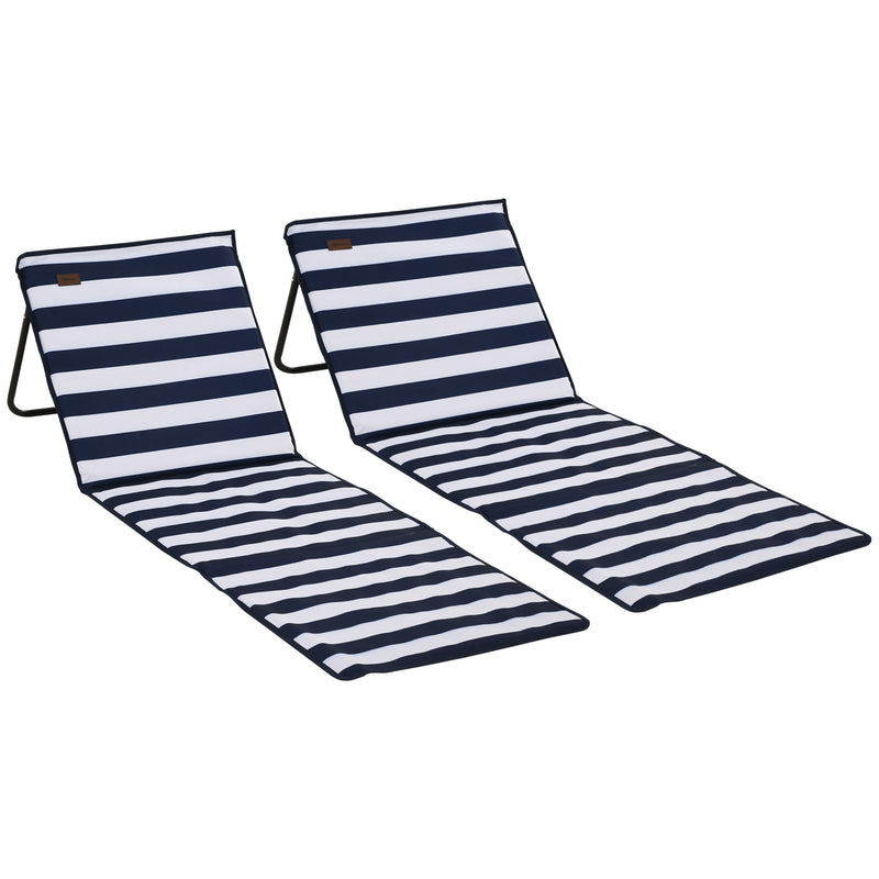 Folding Beach Loungers with Adjustable Backrest and Carry Bag for Outdoor Comfort Blue Outsunny