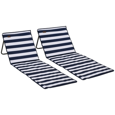 Folding Beach Loungers with Adjustable Backrest and Carry Bag for Outdoor Comfort Blue Outsunny