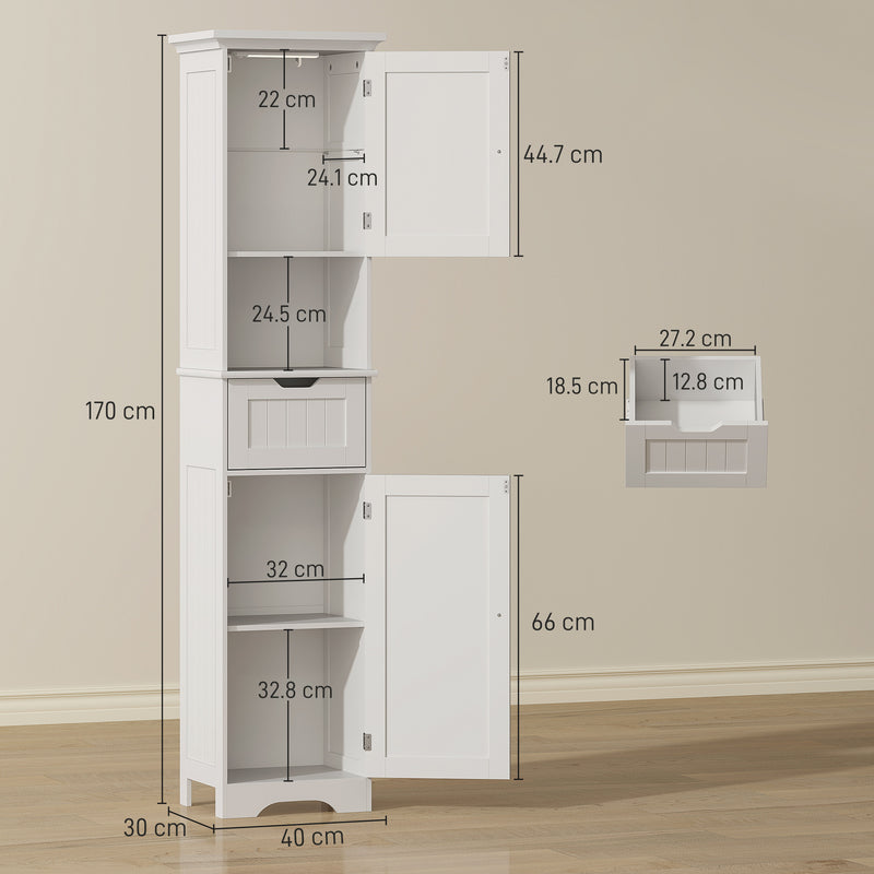 Slim Bathroom Storage Cabinet With Motion Sensor Lighting For Small Spaces White AOSOM