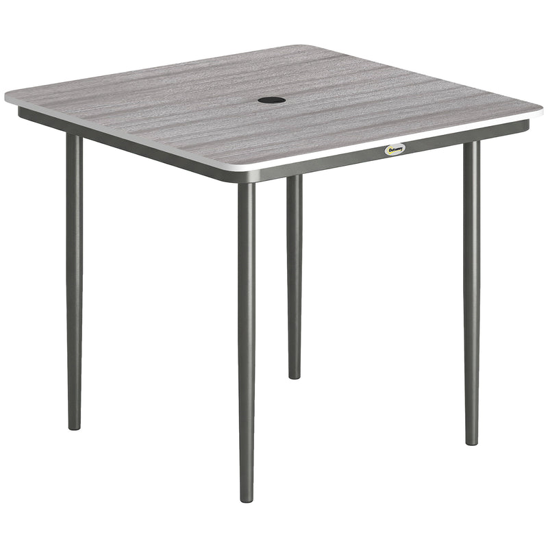 Garden Dining Table for 4 with Parasol Hole Weather Resistant Wood Effect Top Light Grey