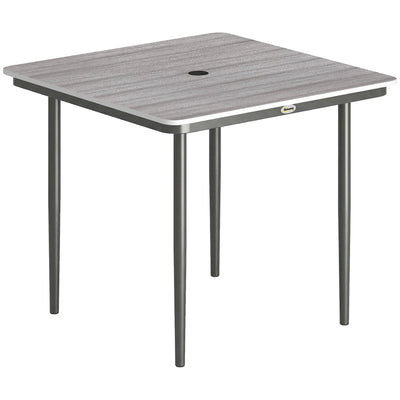 Garden Dining Table for 4 with Parasol Hole Weather Resistant Wood Effect Top Light Grey Outsunny