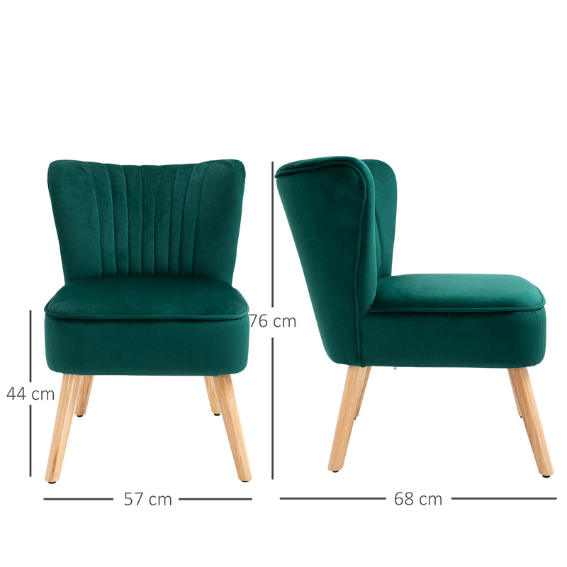 Velvet Accent Tub Chairs Set of 2 with Curved Back and Wood Legs for Lounge Use Green