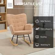Wingback Rocking Chair Light Brown Soft Fleece for Relaxing Comfort by HOMCOM