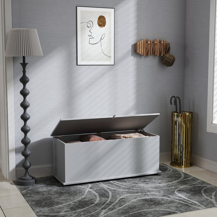 Grey 113L Storage Chest with Flip-Top Lid and Safety Hinges for Living Room and Hallway by HOMCOM