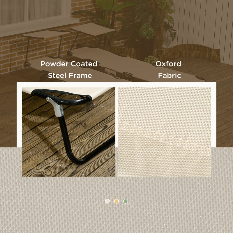 2 Piece Folding Sun Loungers with Canopy Adjustable Recliner Chairs for Garden Beach by Outsunny