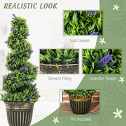 Set of 2 Artificial Boxwood Spiral Topiary Trees with Lavender in Pots 90cm for Indoor Outdoor Decor