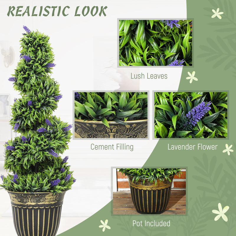 Set of 2 Artificial Boxwood Spiral Topiary Trees with Lavender in Pots 90cm for Indoor Outdoor Decor